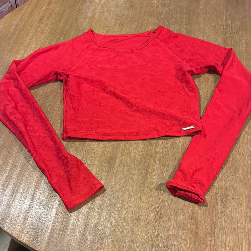 Zyia Active Red Snowflake Crop Long Sleeve Top Womens Size M
